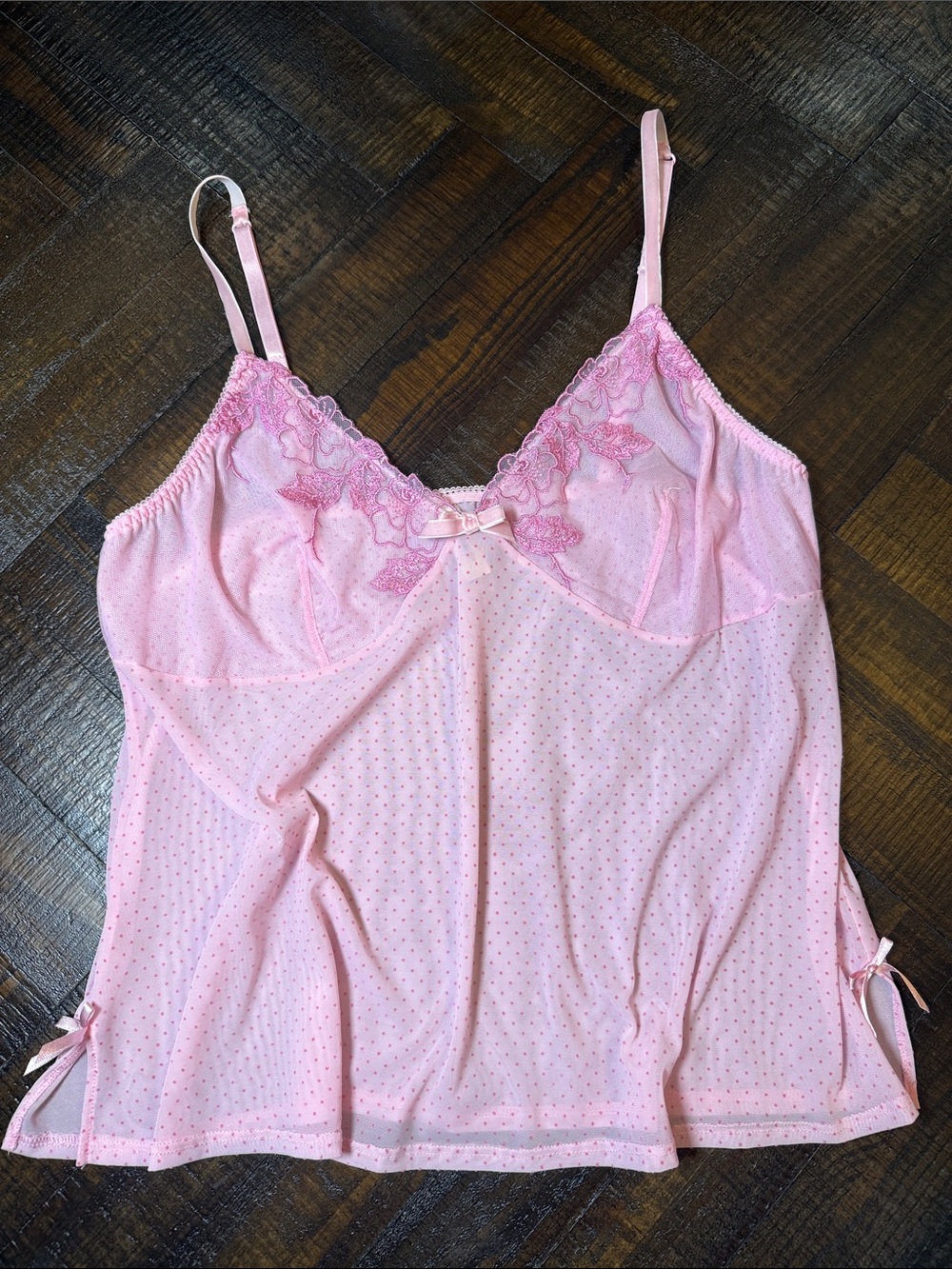 Cacique Y2K Pink Sheer Polka Dot Lace Camisole Plus Size 18/20